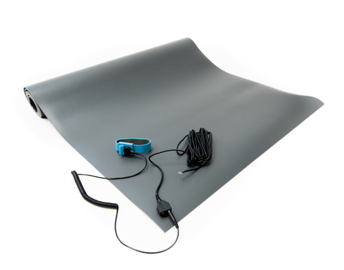 Gray Bertech ESD 3 Layer Vinyl Mat Kit with a Wrist Strap and a Grounding Cord 2.5 Wide x 3 Long x 0.093 Thick 